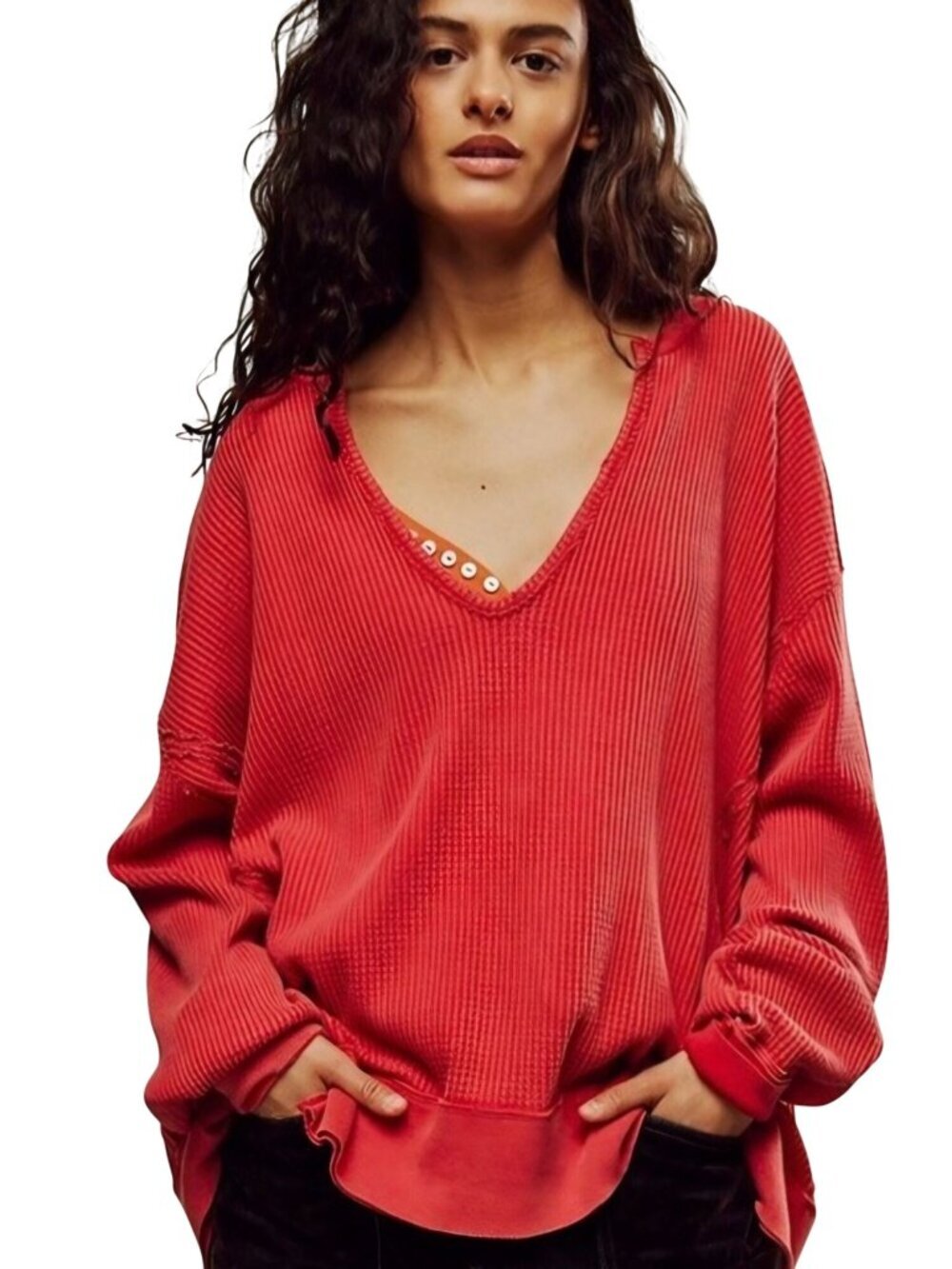 Free People We The Free Buttercup Thermal Persimmon Long Sleeve Oversized Size S
